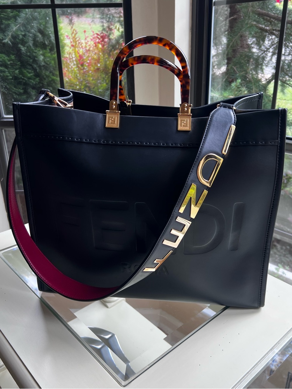 Fendi Vitello King Plexiglass Large Sunshine Tote and  Fendi Logo Shoulder Strap
